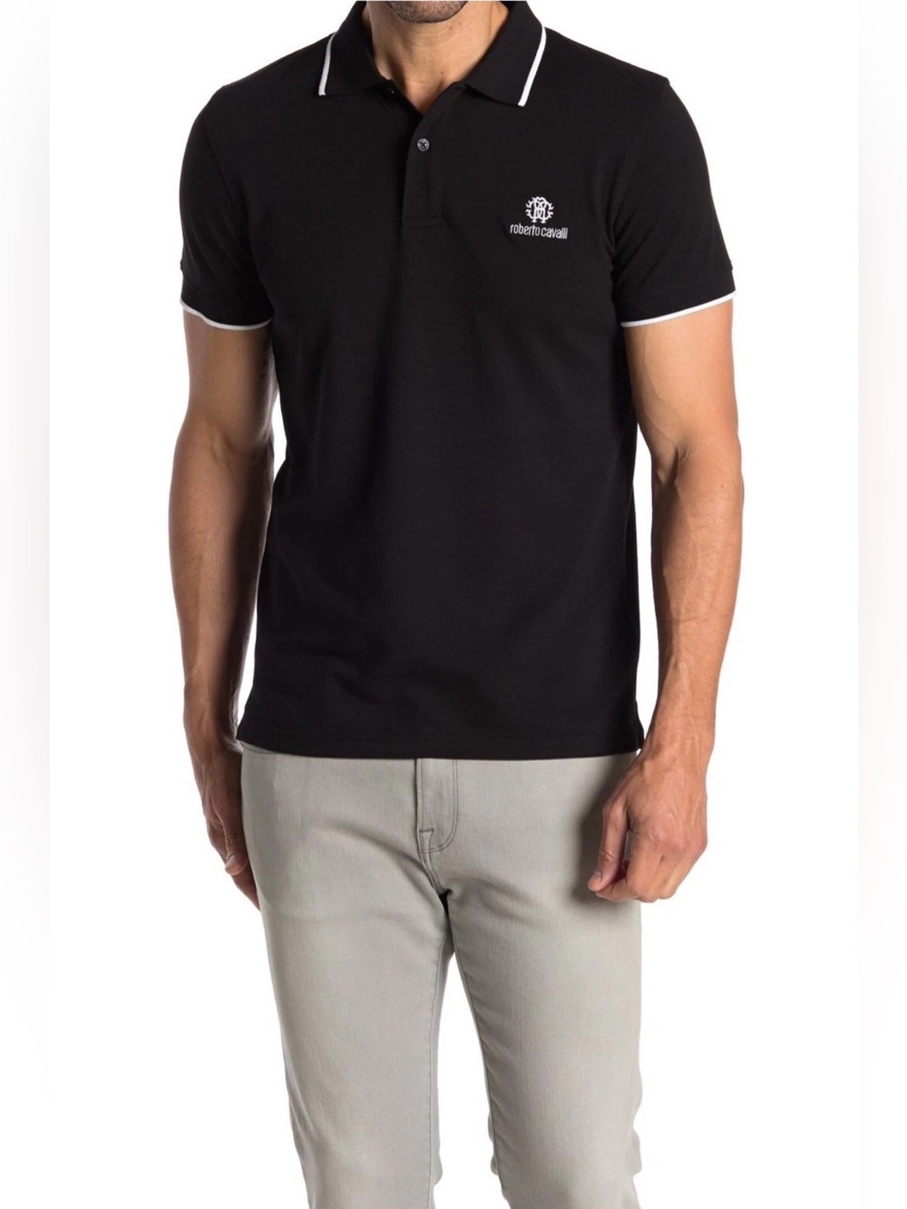 Roberto Cavalli Black Polo with White Trim